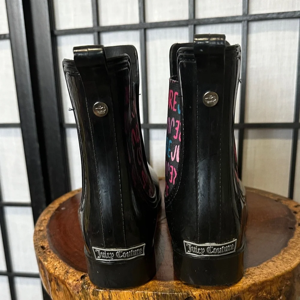 Juicy Couture Glossy Black Boots with Vibrant Accents 7